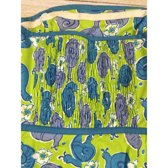 Lilly Pulitzer Strapless Dress Green Blue Snails Print Open Back Sz 8 - Picture 6 of 12